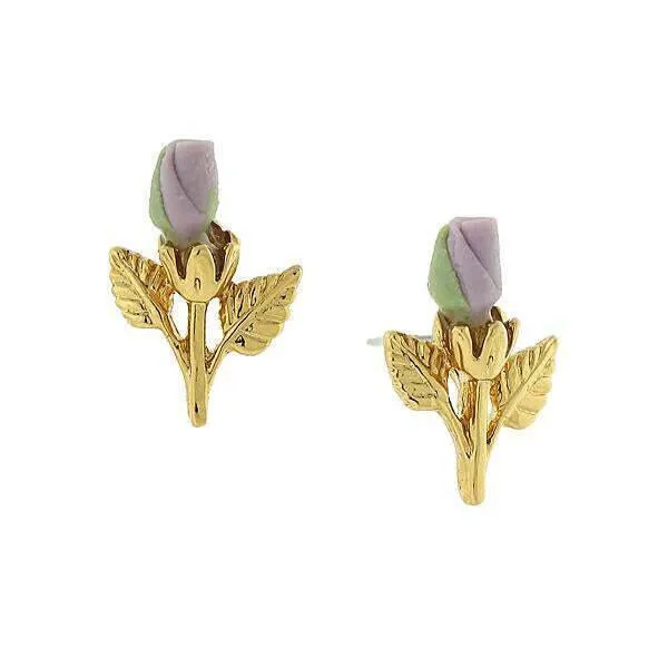 1928 Jewelry Porcelain Rose Bud Earrings 1928 Jewelry