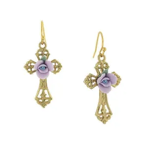 1928 Jewelry Porcelain Rose Cross Drop Earrings 1928 Jewelry