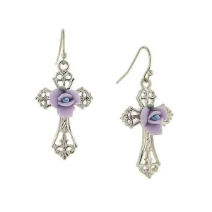 1928 Jewelry Porcelain Rose Cross Drop Earrings 1928 Jewelry