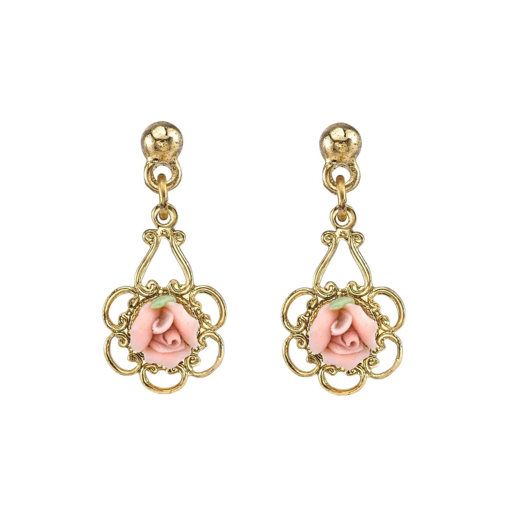 1928 Jewelry Porcelain Rose Drop Earrings 1928 Jewelry