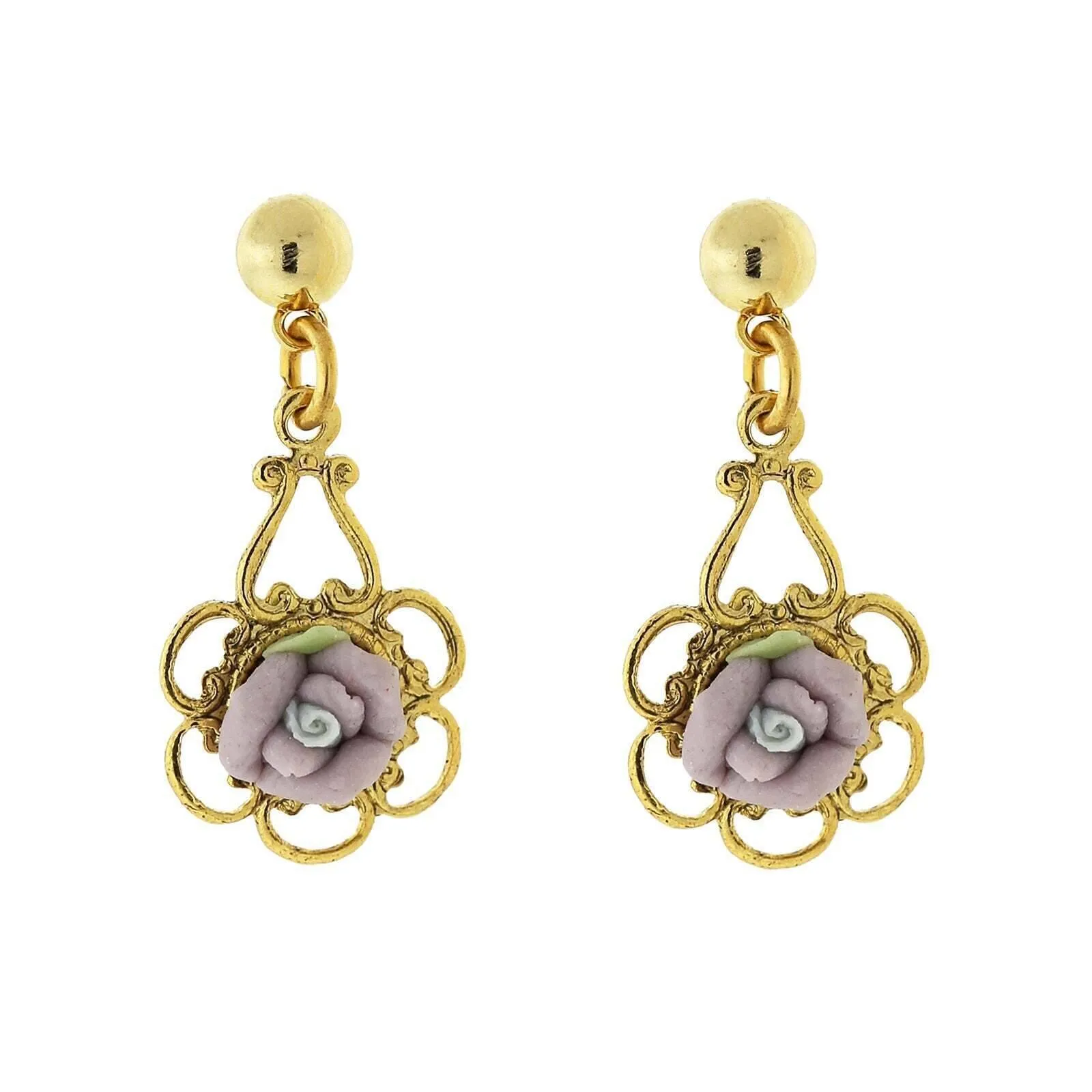 1928 Jewelry Porcelain Rose Drop Earrings 1928 Jewelry