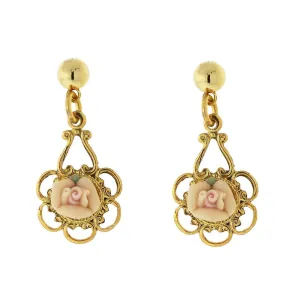 1928 Jewelry Porcelain Rose Drop Earrings 1928 Jewelry