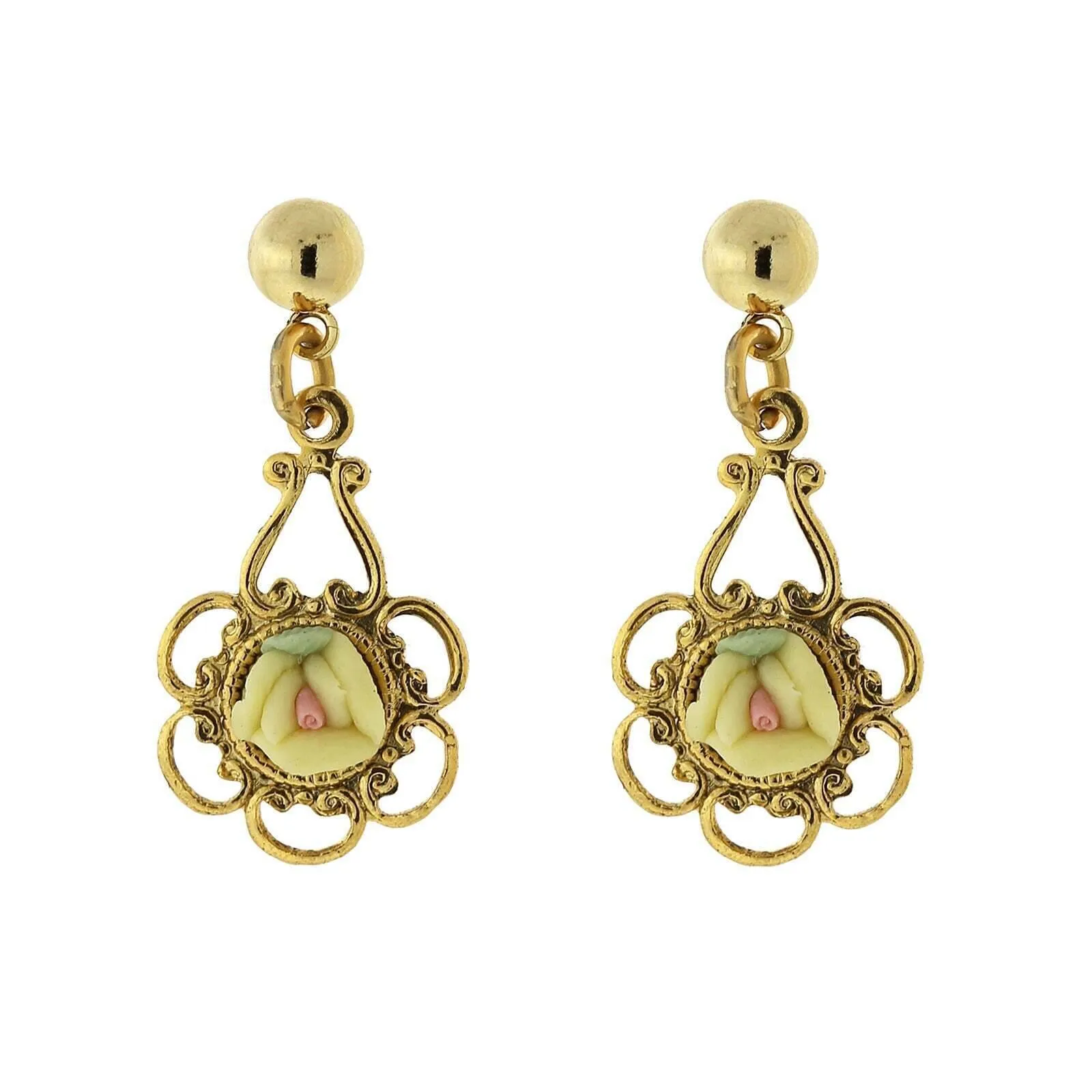 1928 Jewelry Porcelain Rose Drop Earrings 1928 Jewelry