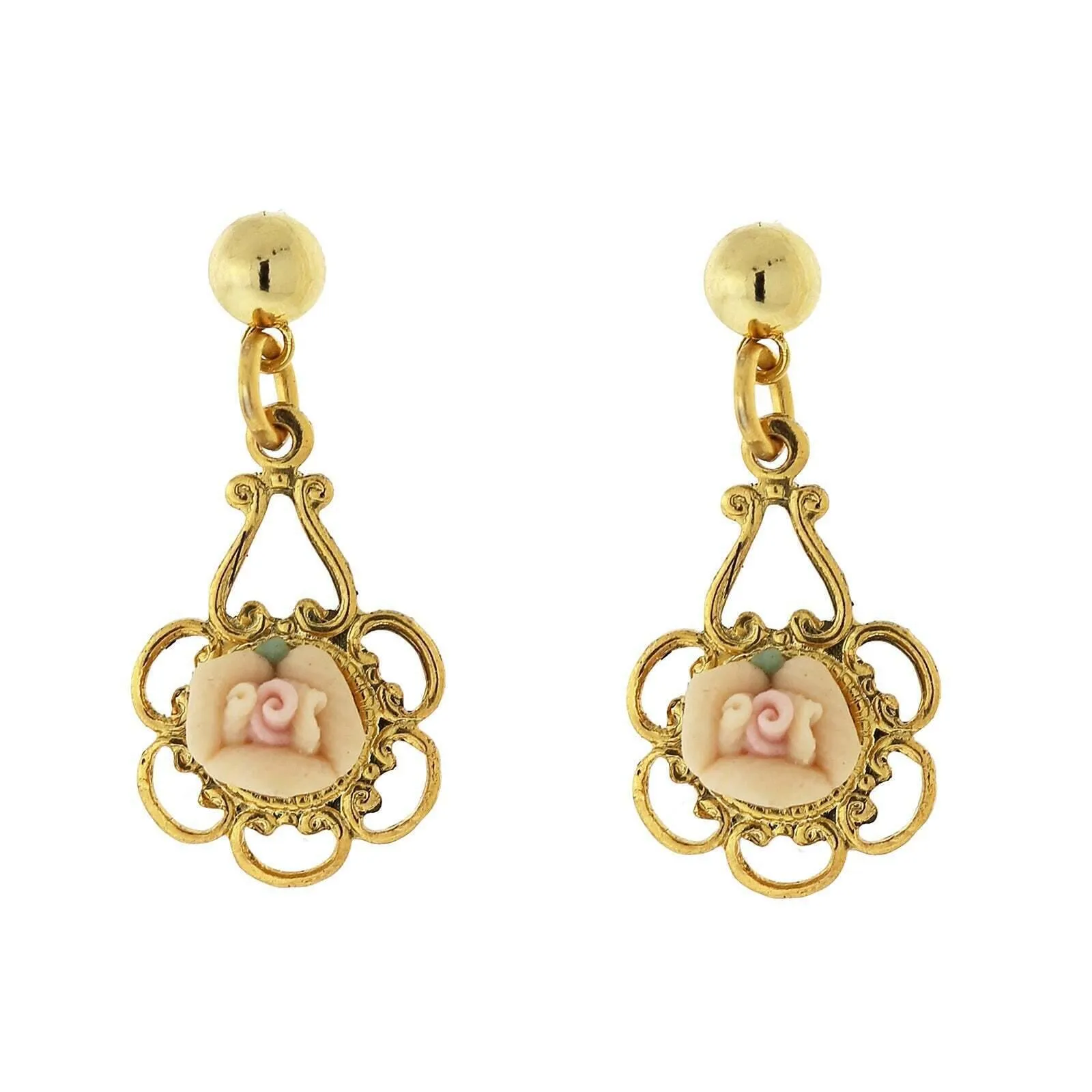 1928 Jewelry Porcelain Rose Drop Earrings 1928 Jewelry
