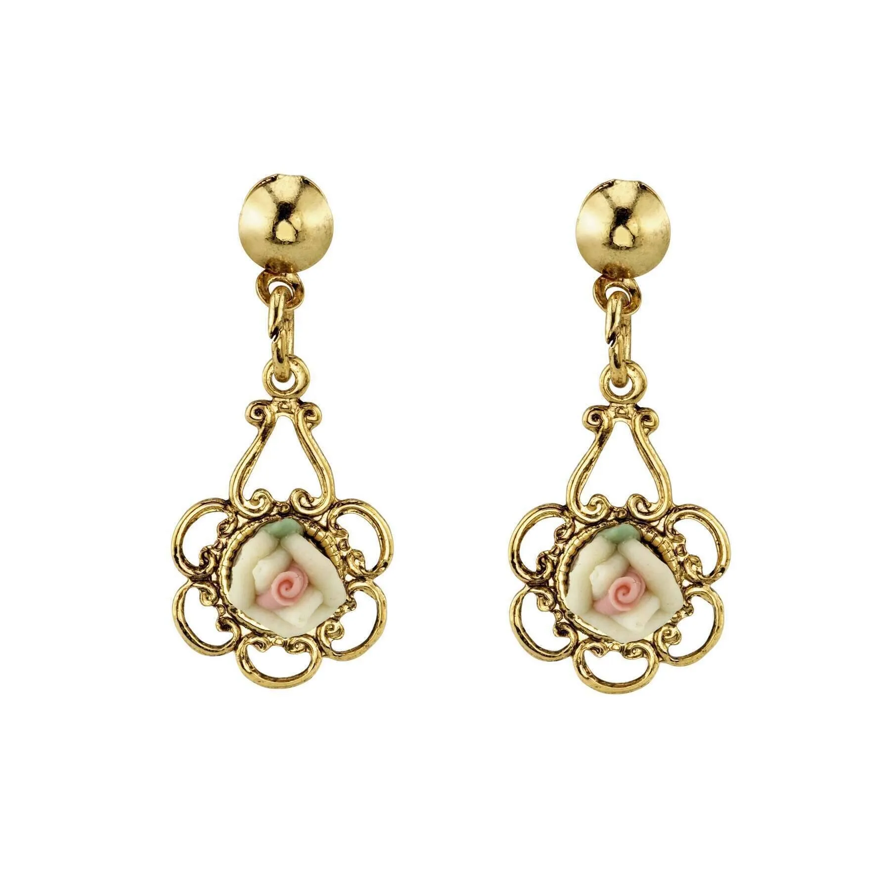 1928 Jewelry Porcelain Rose Drop Earrings 1928 Jewelry