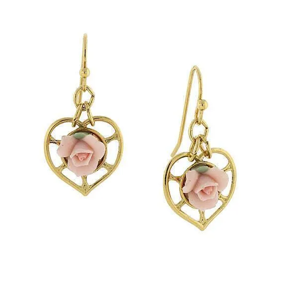1928 Jewelry Porcelain Rose Heart Drop Earrings 1928 Jewelry