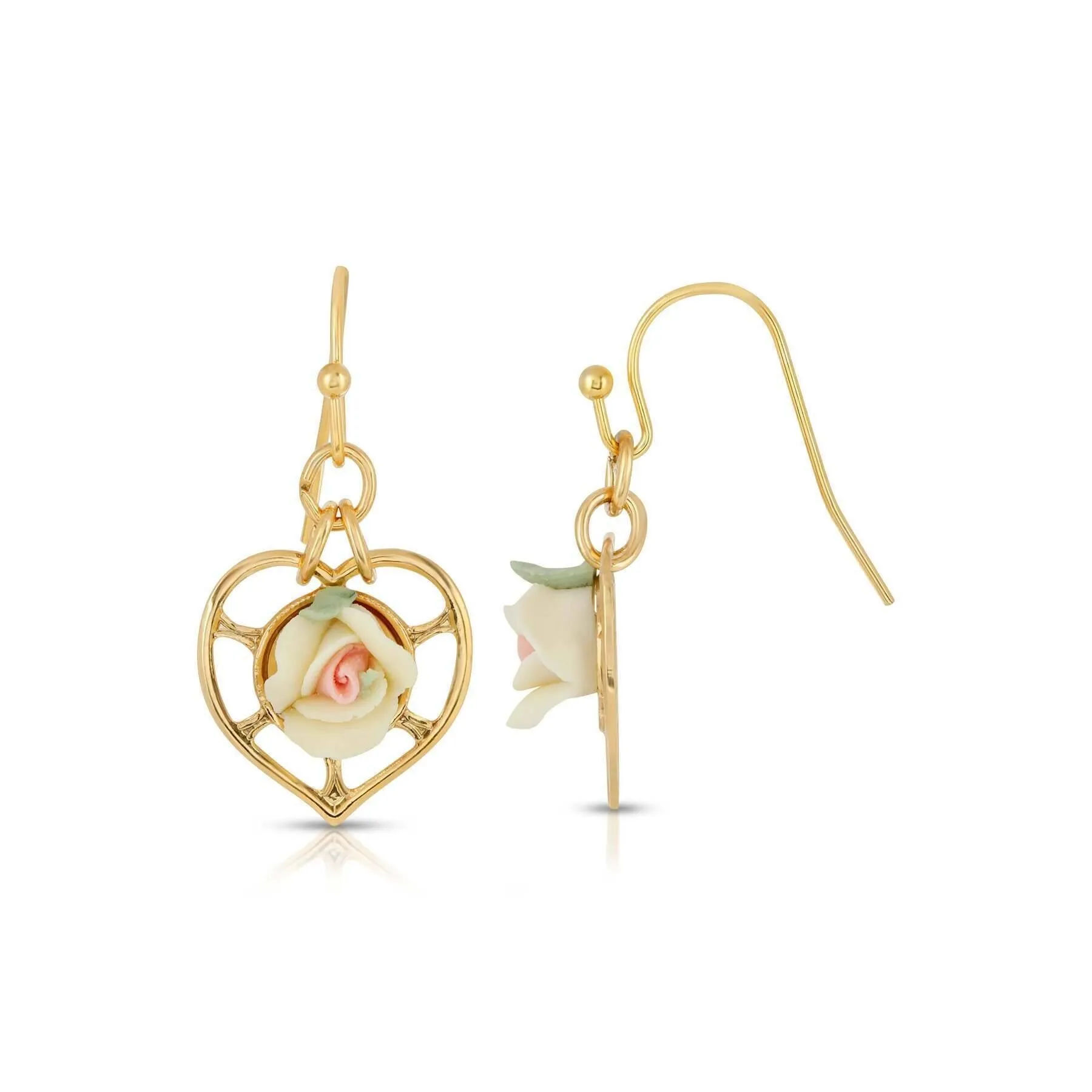1928 Jewelry Porcelain Rose Heart Drop Earrings 1928 Jewelry