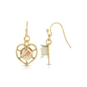 1928 Jewelry Porcelain Rose Heart Drop Earrings 1928 Jewelry