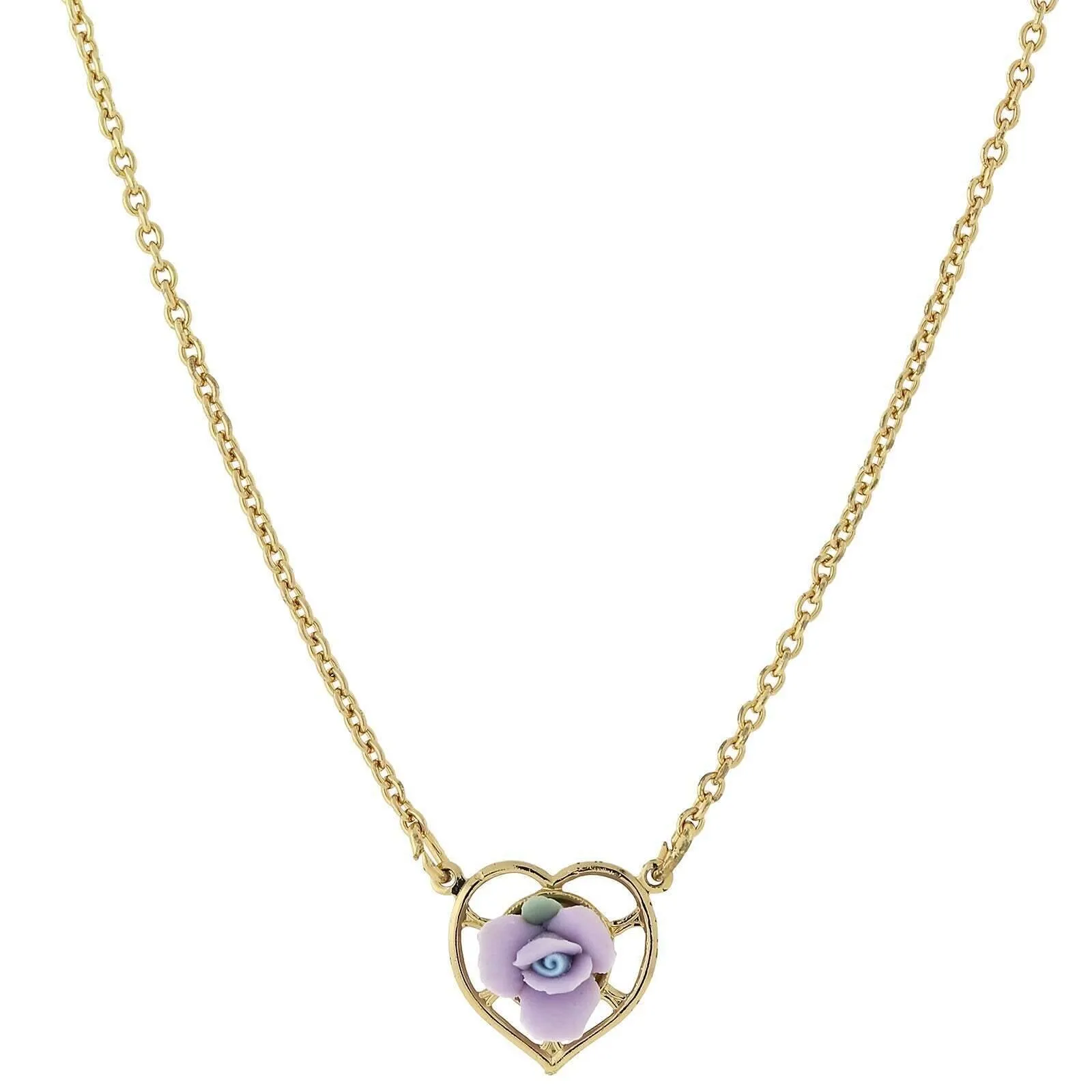 1928 Jewelry Porcelain Rose Heart Pendant Necklace 16"   3" Extender 1928 Jewelry
