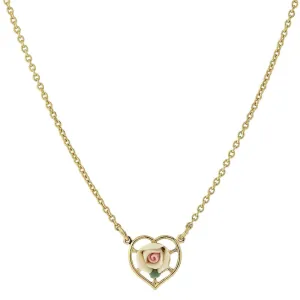 1928 Jewelry Porcelain Rose Heart Pendant Necklace 16"   3" Extender 1928 Jewelry