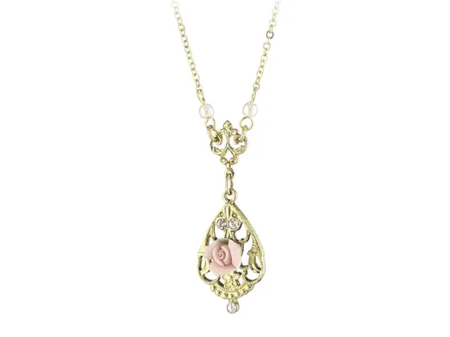 1928 Jewelry Porcelain Rose With Crystal Accent Pendant Necklace 17" 1928 Jewelry