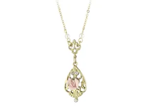 1928 Jewelry Porcelain Rose With Crystal Accent Pendant Necklace 17" 1928 Jewelry