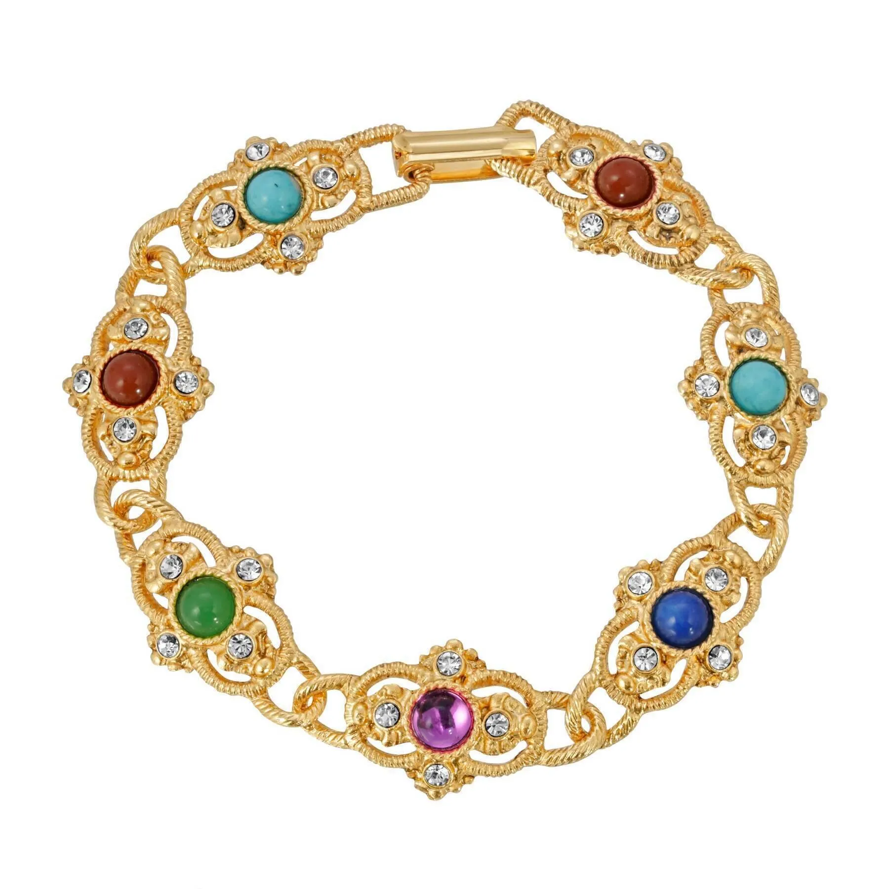 1928 Jewelry Prestige Textured Link Crystal And Stone Bracelet 1928 Jewelry