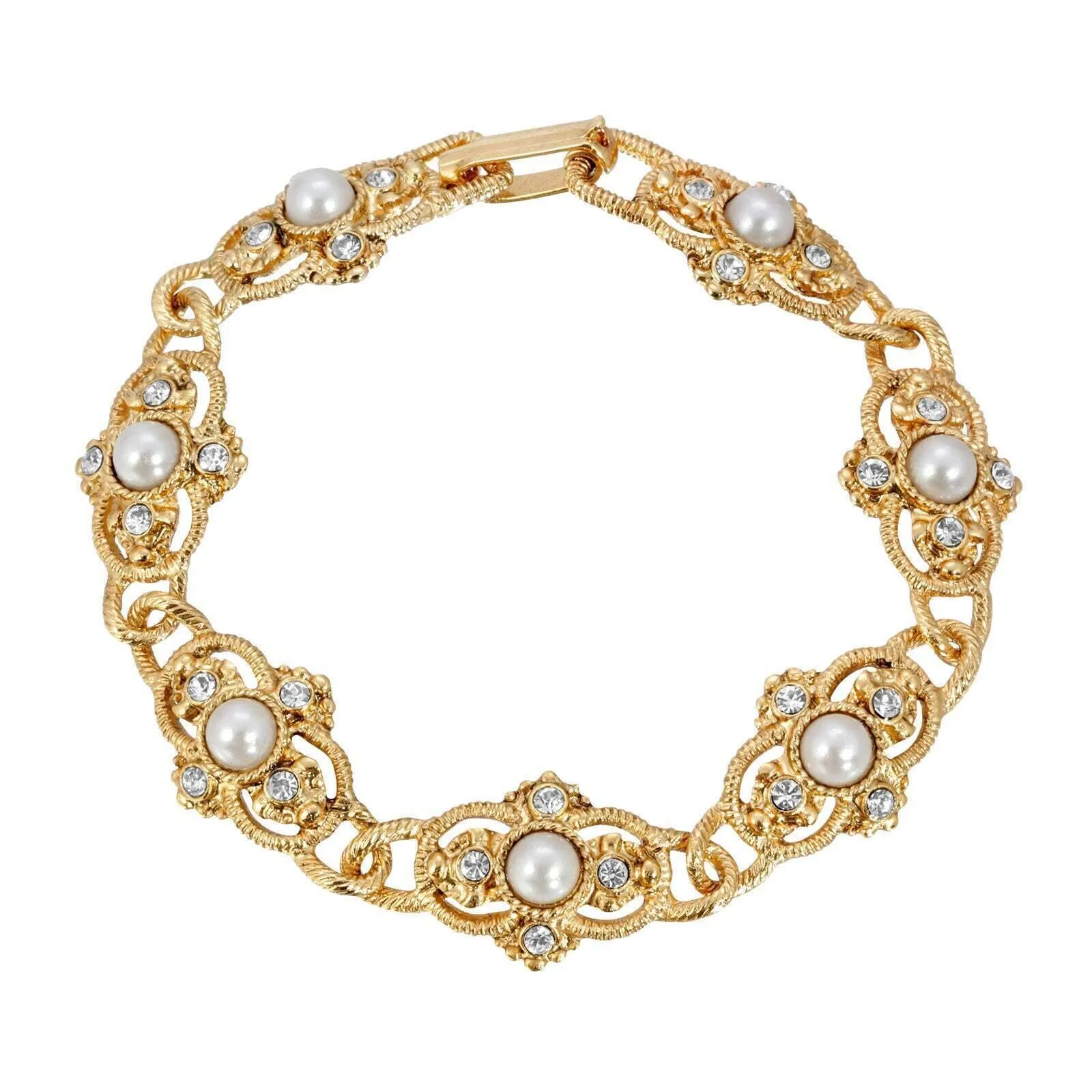 1928 Jewelry Prestige Textured Link Crystal And Stone Bracelet 1928 Jewelry