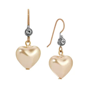 1928 Jewelry Puffed Faux Pearl Heart Drop Earrings 1928 Jewelry