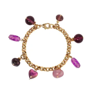 1928 Jewelry Purple Amethyst Multi Beaded Gold Link Bracelet 1928 Jewelry