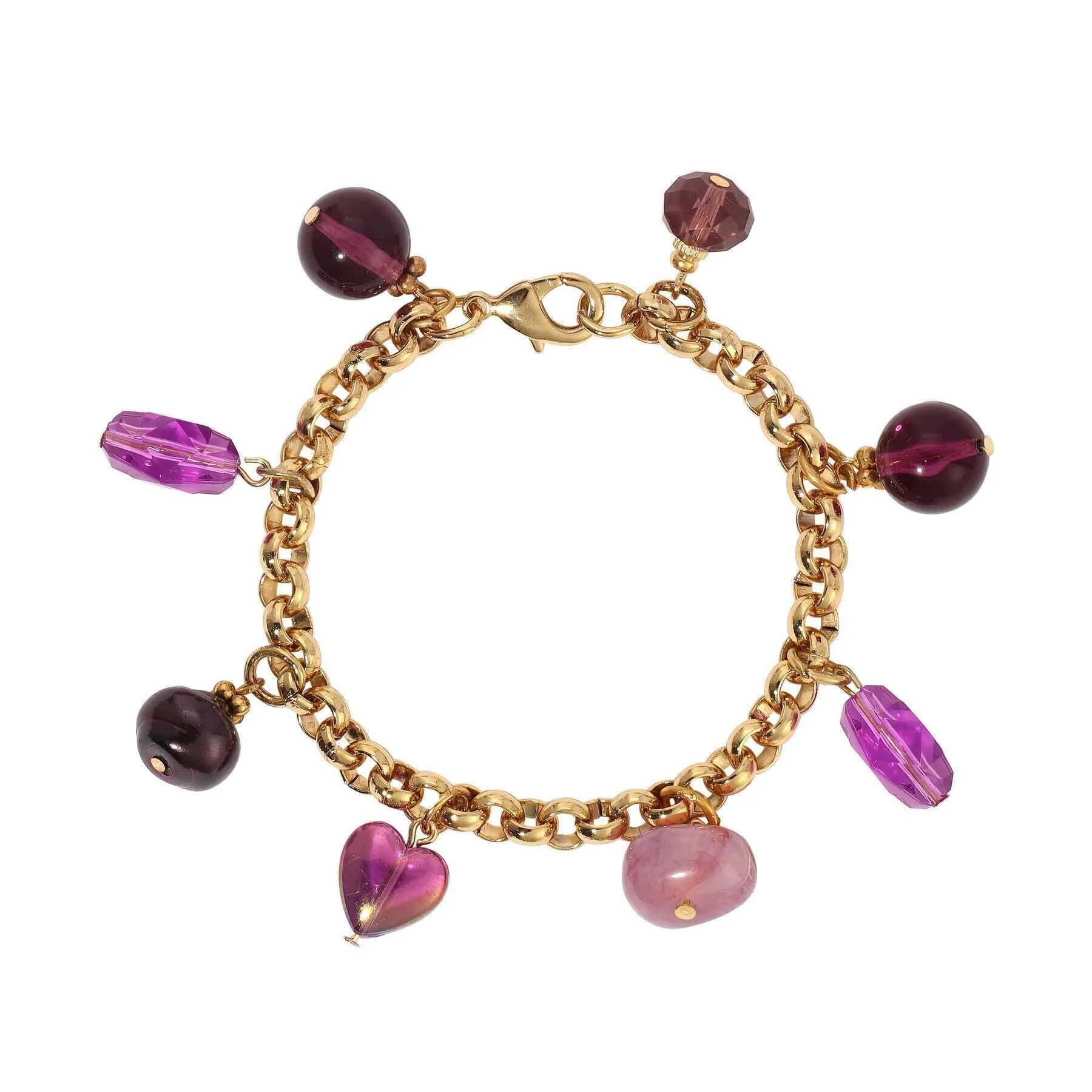1928 Jewelry Purple Amethyst Multi Beaded Gold Link Bracelet 1928 Jewelry