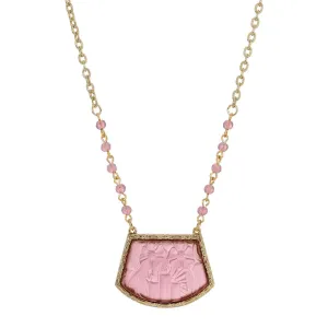 1928 Jewelry Purple Frosted Glass Flower Stone Pendant Necklace 16"   3" Extender 1928 Jewelry