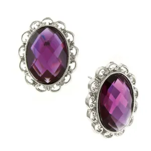 1928 Jewelry Purple Stone Faceted Oval Button Earrings 1928 Jewelry