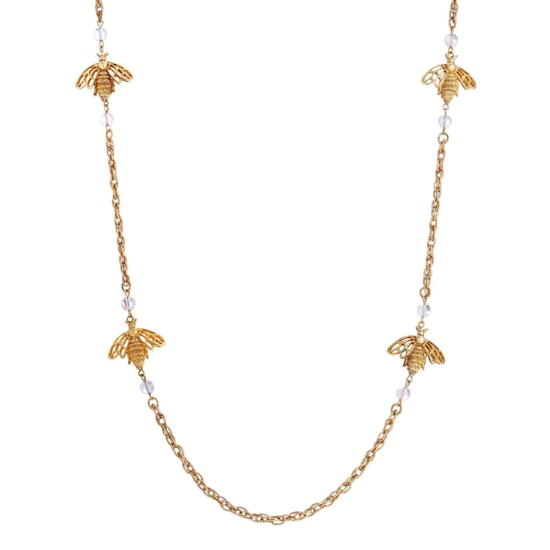 1928 Jewelry Quadruple Bee AB Crystals Chain Necklace 36" 1928 Jewelry