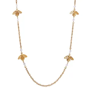 1928 Jewelry Quadruple Bee AB Crystals Chain Necklace 36" 1928 Jewelry