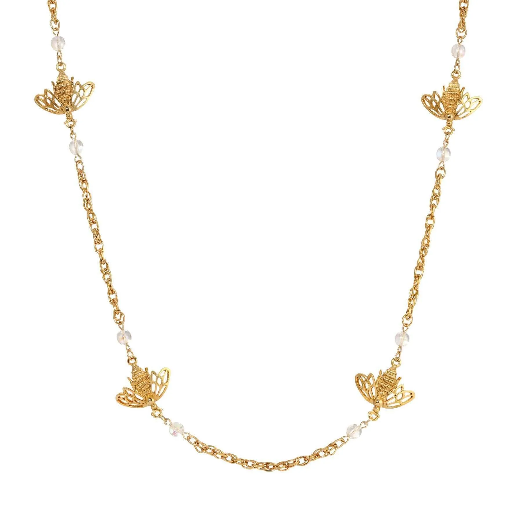 1928 Jewelry Quadruple Bee AB Crystals Chain Necklace 40" 1928 Jewelry