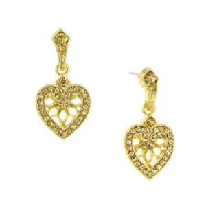 1928 Jewelry "Heart of Hearts" Crystal Post Dangle Earrings 1928 Jewelry