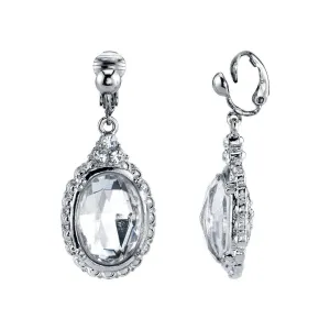 1928 Jewelry "Victorian" Oval Multi Faceted Crystal Clip On Drop Earrings 1928 Jewelry