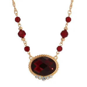 1928 Jewelry Radiant Siam Red Oval Stone & Glass Crystal Pendant Necklace 16"   3" Extender 1928 Jewelry