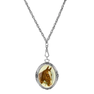 1928 Jewelry Rayo Caballo Oval Stone Swivel Pendant Necklace 30" 1928 Jewelry