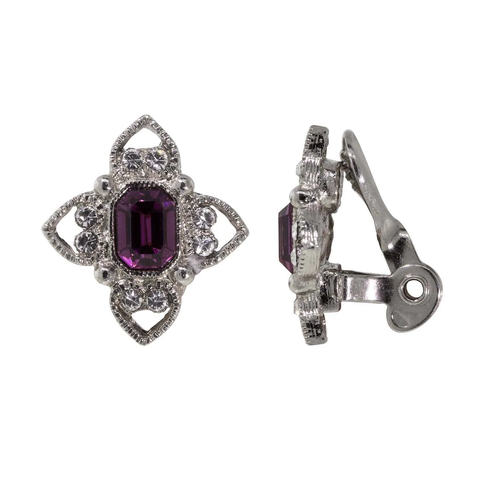 1928 Jewelry Rectangle Crystal Floral Clip On Earrings 1928 Jewelry