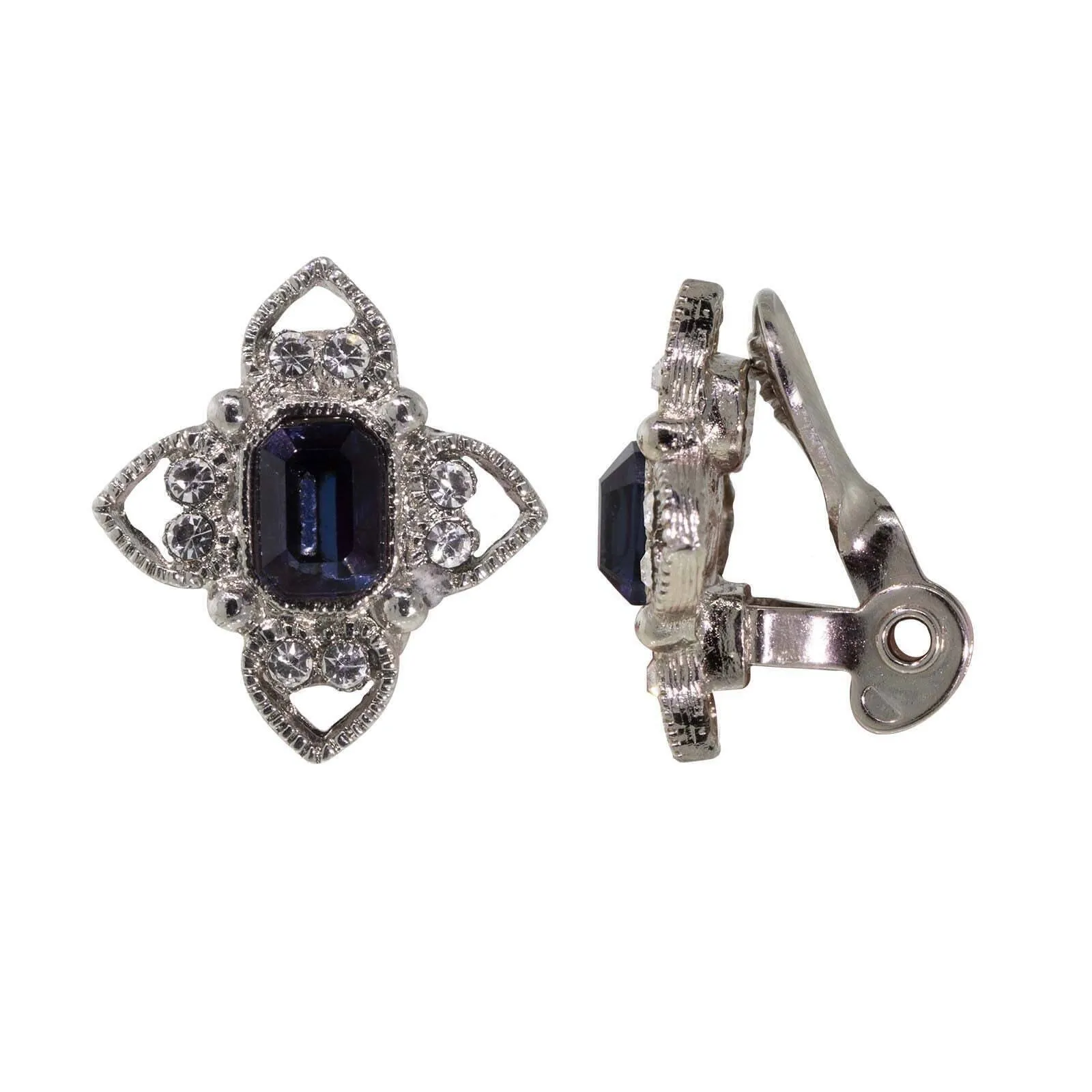 1928 Jewelry Rectangle Crystal Floral Clip On Earrings 1928 Jewelry