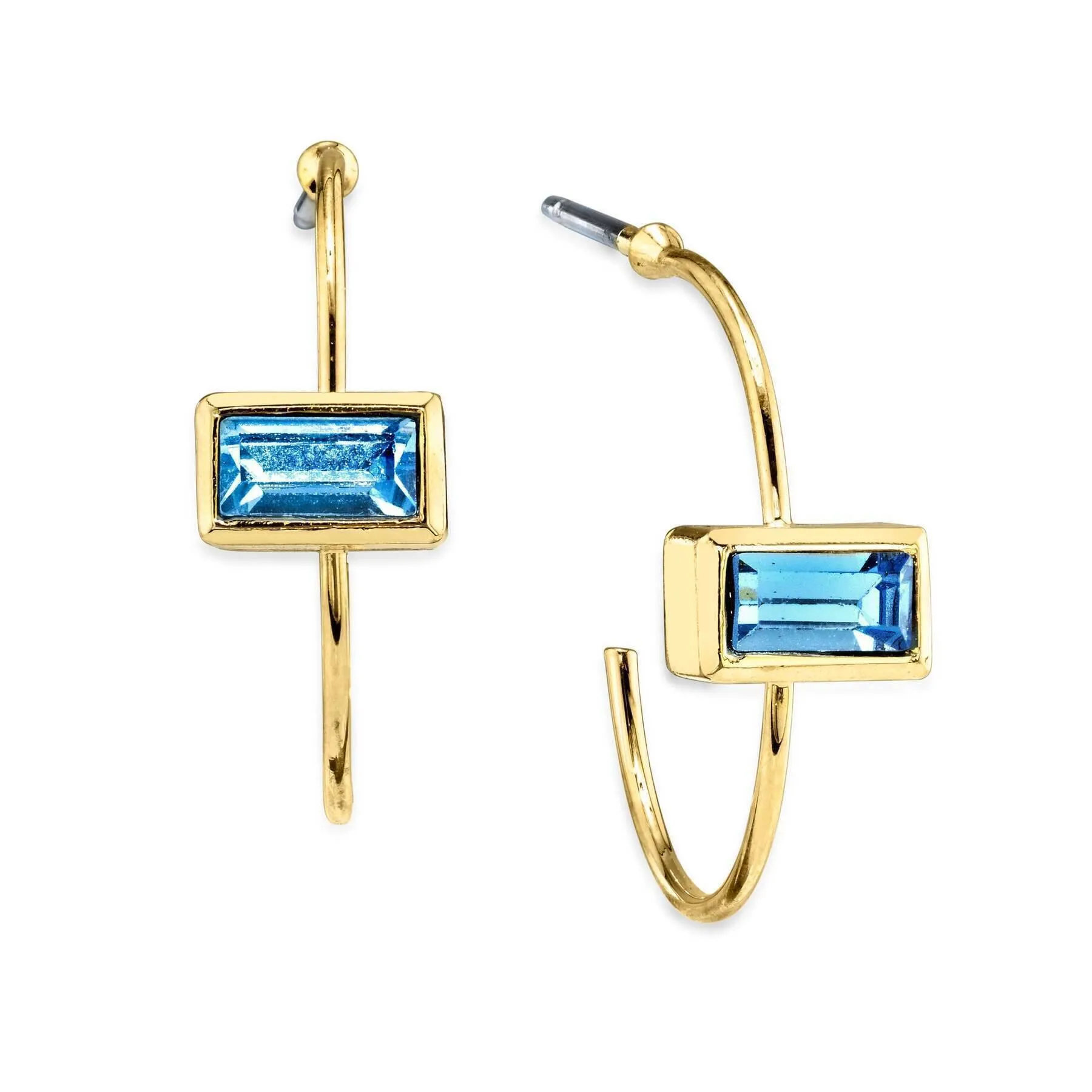 1928 Jewelry Rectangle Crystal Open Hoop Stainless Steel Post Earrings 1928 Jewelry