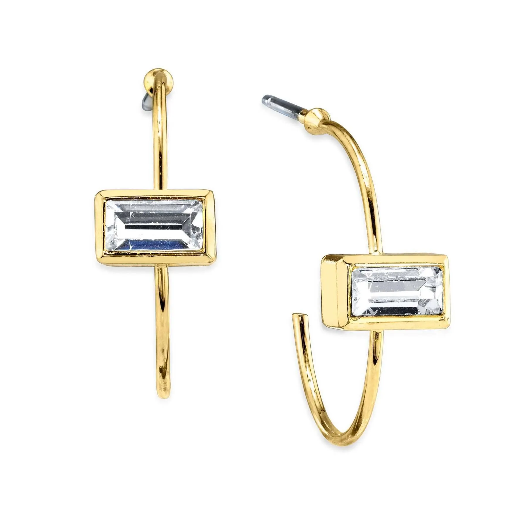 1928 Jewelry Rectangle Crystal Open Hoop Stainless Steel Post Earrings 1928 Jewelry