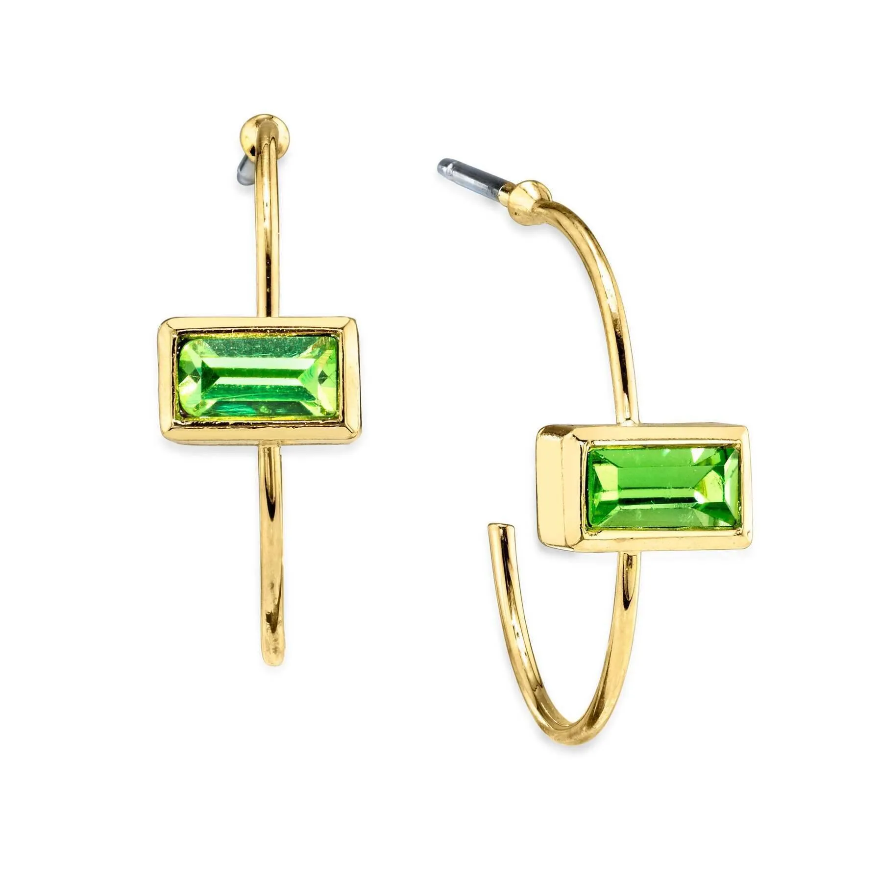 1928 Jewelry Rectangle Crystal Open Hoop Stainless Steel Post Earrings 1928 Jewelry