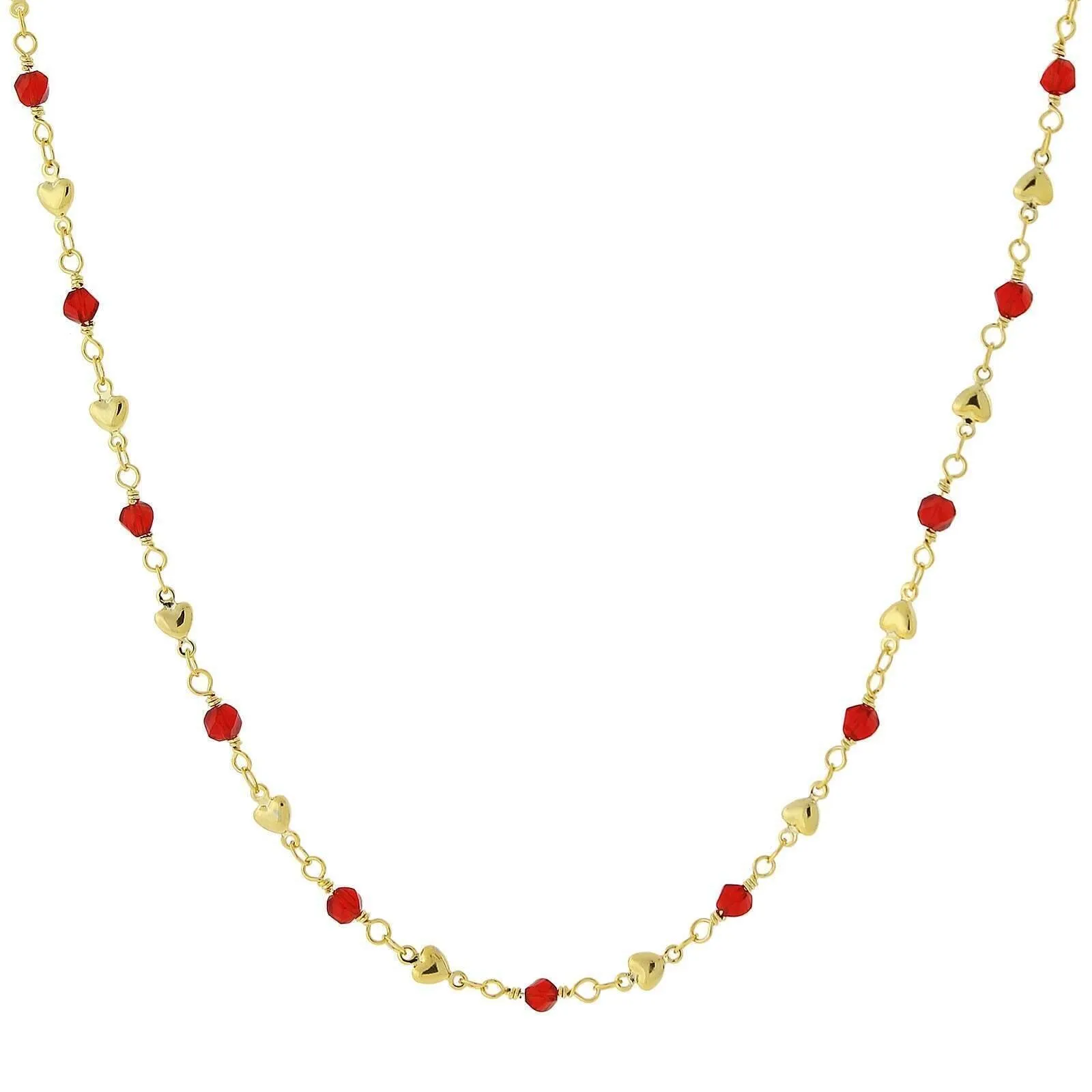 1928 Jewelry Red Bead And Heart Chain Necklace 16"   3" Extender 1928 Jewelry