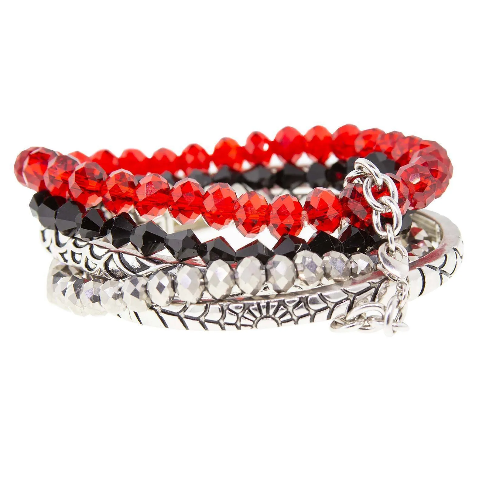 1928 Jewelry Red Black Grey  Beaded Stretch Multi Bracelets 1928 Jewelry