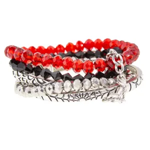 1928 Jewelry Red Black Grey  Beaded Stretch Multi Bracelets 1928 Jewelry
