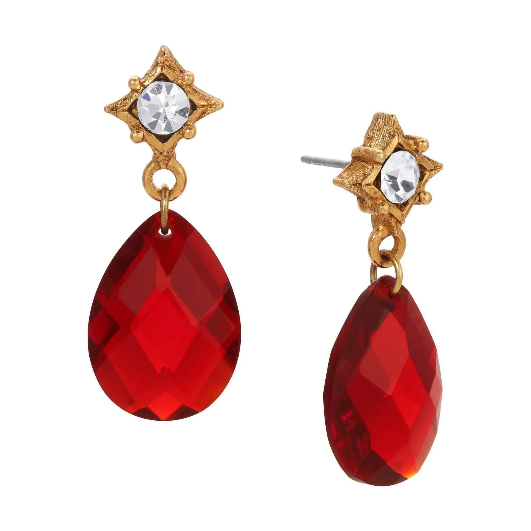 1928 Jewelry Red Briolette Crystal Post Drop Earrings 1928 Jewelry