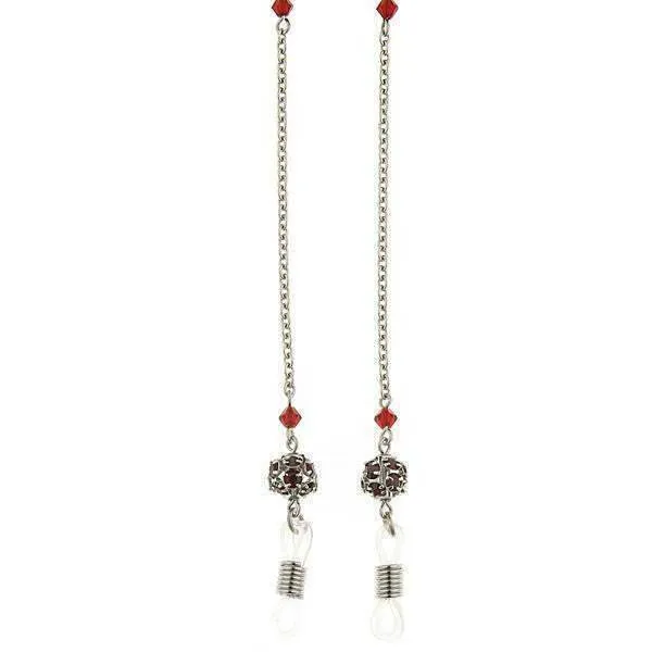 1928 Jewelry Red Crystal Fireball Eyeglass Holder Chain Necklace 30" 1928 Jewelry