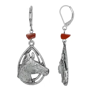 1928 Jewelry Red Jasper Chip Horse Head Drop Earrings 1928 Jewelry