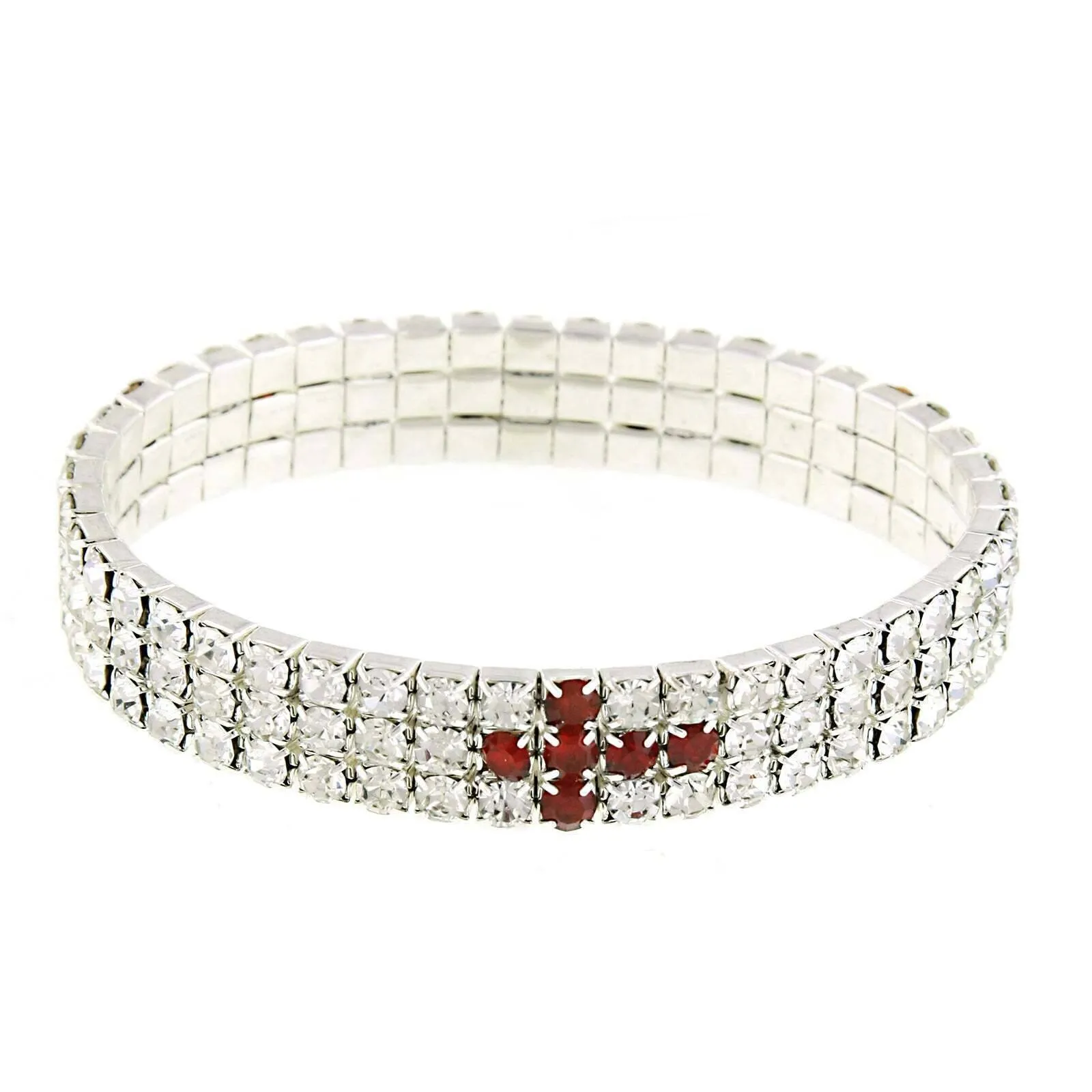 1928 Jewelry Red Rhinestone Cross Stretch Bracelet 1928 Jewelry