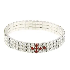 1928 Jewelry Red Rhinestone Cross Stretch Bracelet 1928 Jewelry