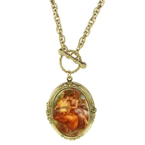 1928 Jewelry  Renaissance Inspired Oval Stone Locket Necklace 32" 1928 Jewelry