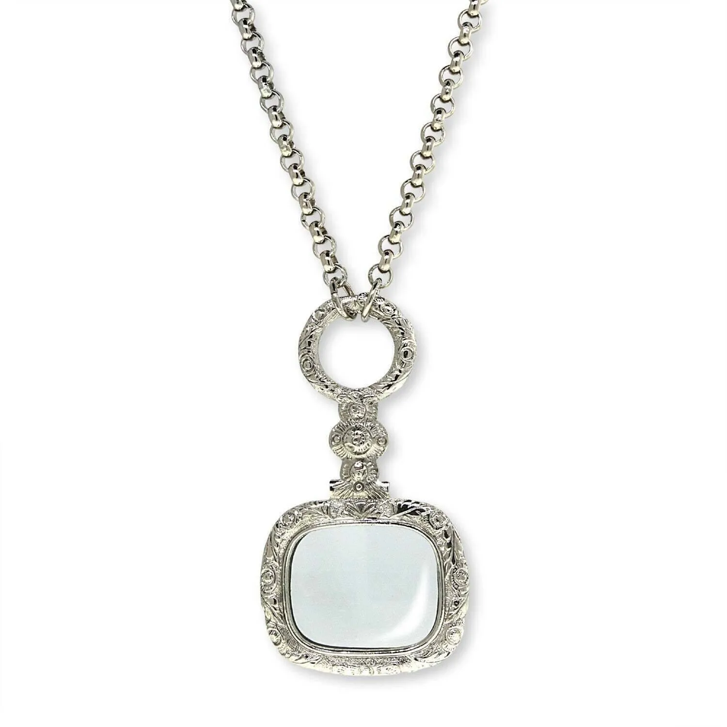 1928 Jewelry Retro Square Magnifying Glass Necklace 32" - Magnification Power: 2X 1928 Jewelry