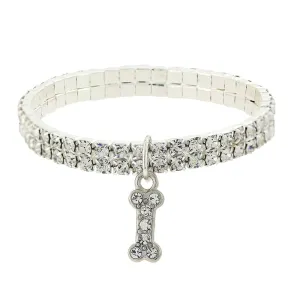 1928 Jewelry Rhinestone Crystal Two Row Stretch With Dog Bone Charm Bracelet 1928 Jewelry