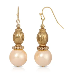 1928 Jewelry Ridged Bead Faux Pearl Dangle Drop Earrings 1928 Jewelry