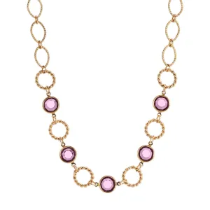 1928 Jewelry Rodeo Link Round Amethyst Channel Crystal Necklace 16"   3" Extension 1928 Jewelry