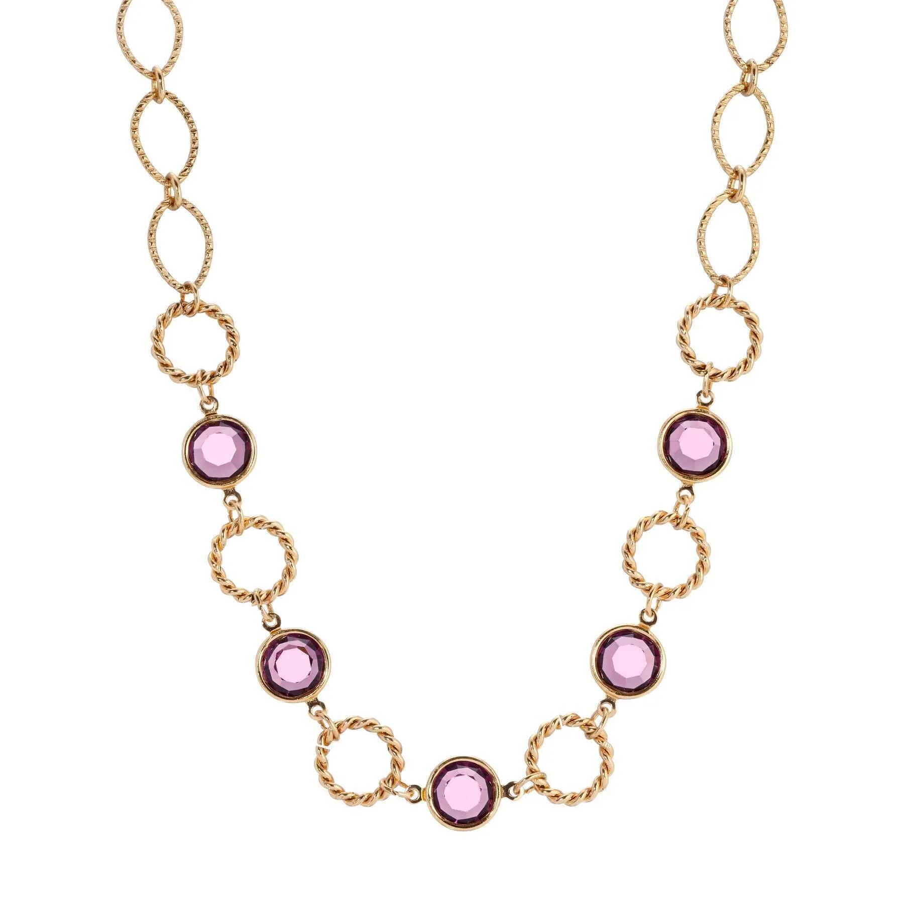 1928 Jewelry Rodeo Link Round Amethyst Channel Crystal Necklace 16"   3" Extension 1928 Jewelry