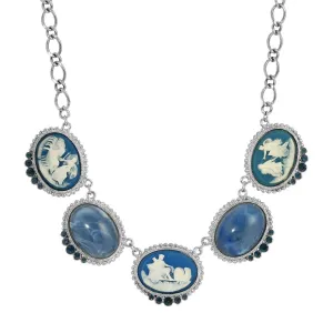 1928 Jewelry Roman Chariot Races Cameo Blue Stone Chain Necklace 16"   3" Extender 1928 Jewelry